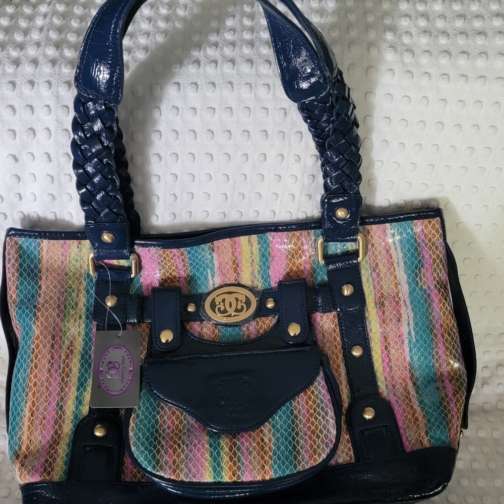 Womens Sharif 1827 Animal Print vertical stripe bonus belt / cosmetic bag.